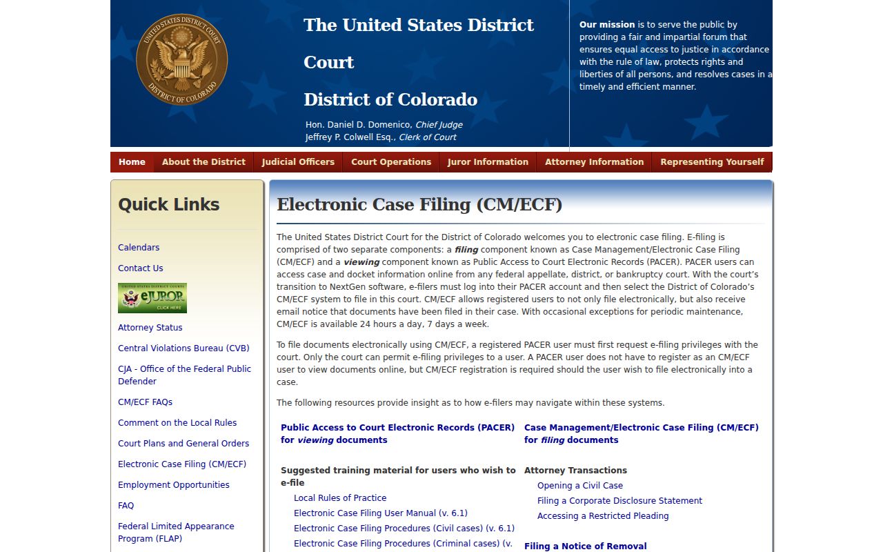 Dolores County civil docket comparison with federal CM ECF system