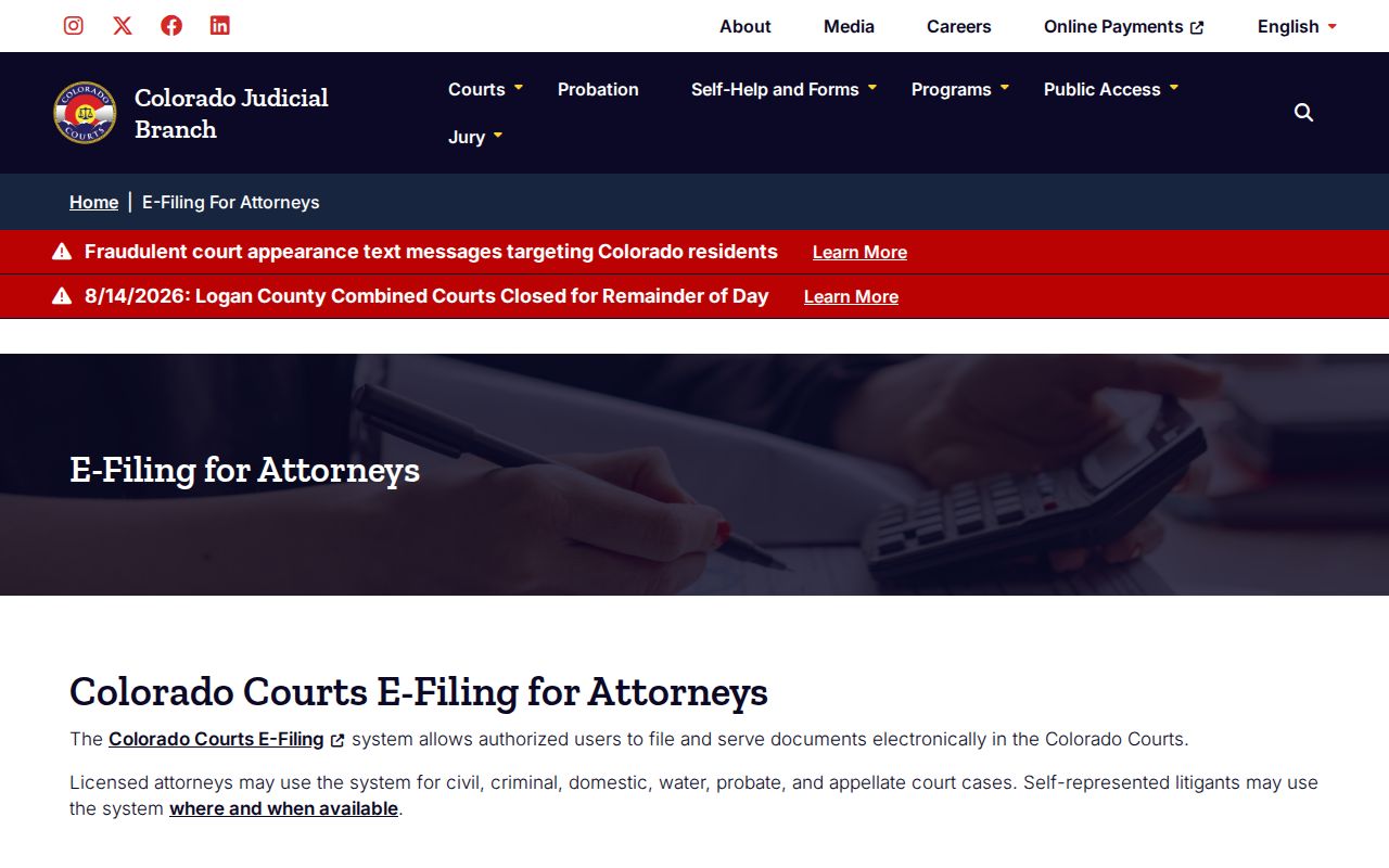 Dolores County civil docket attorney e-filing information