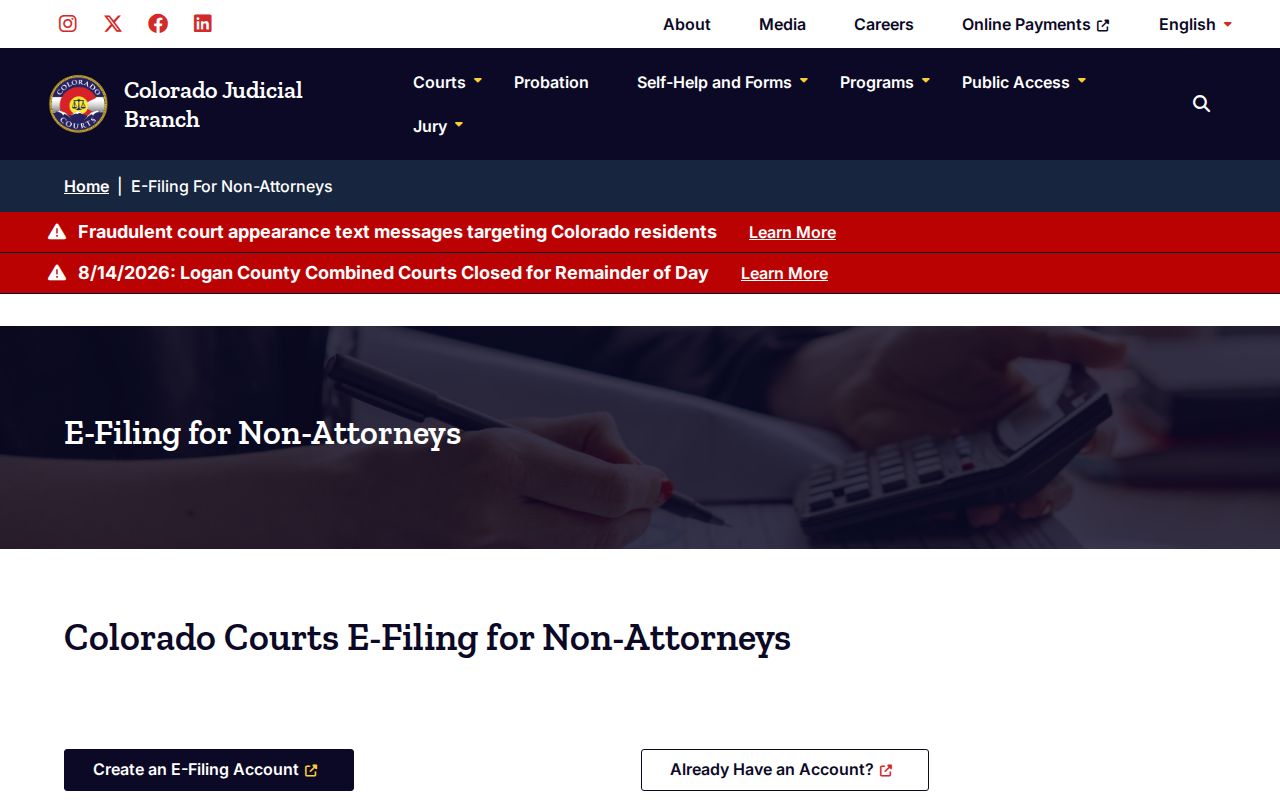 Dolores County civil docket non-attorney e-filing information