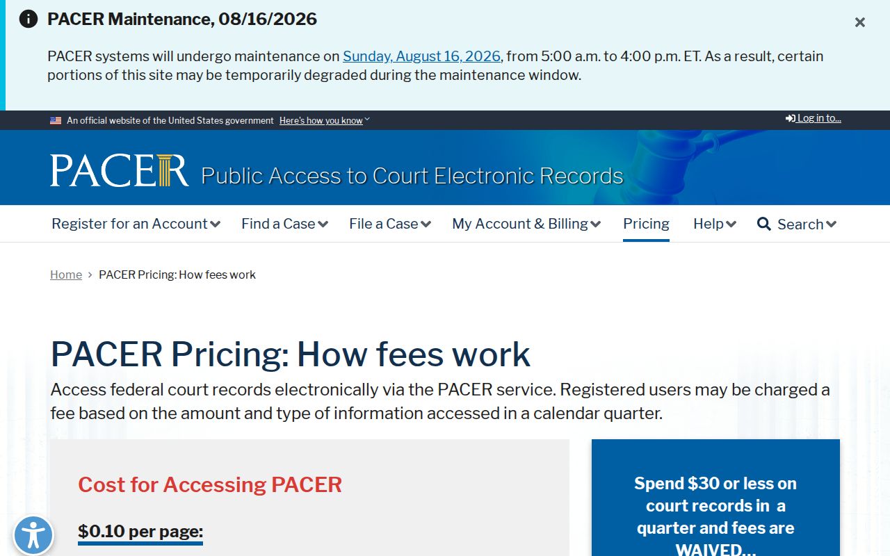Dolores County traffic record PACER fee page boundary