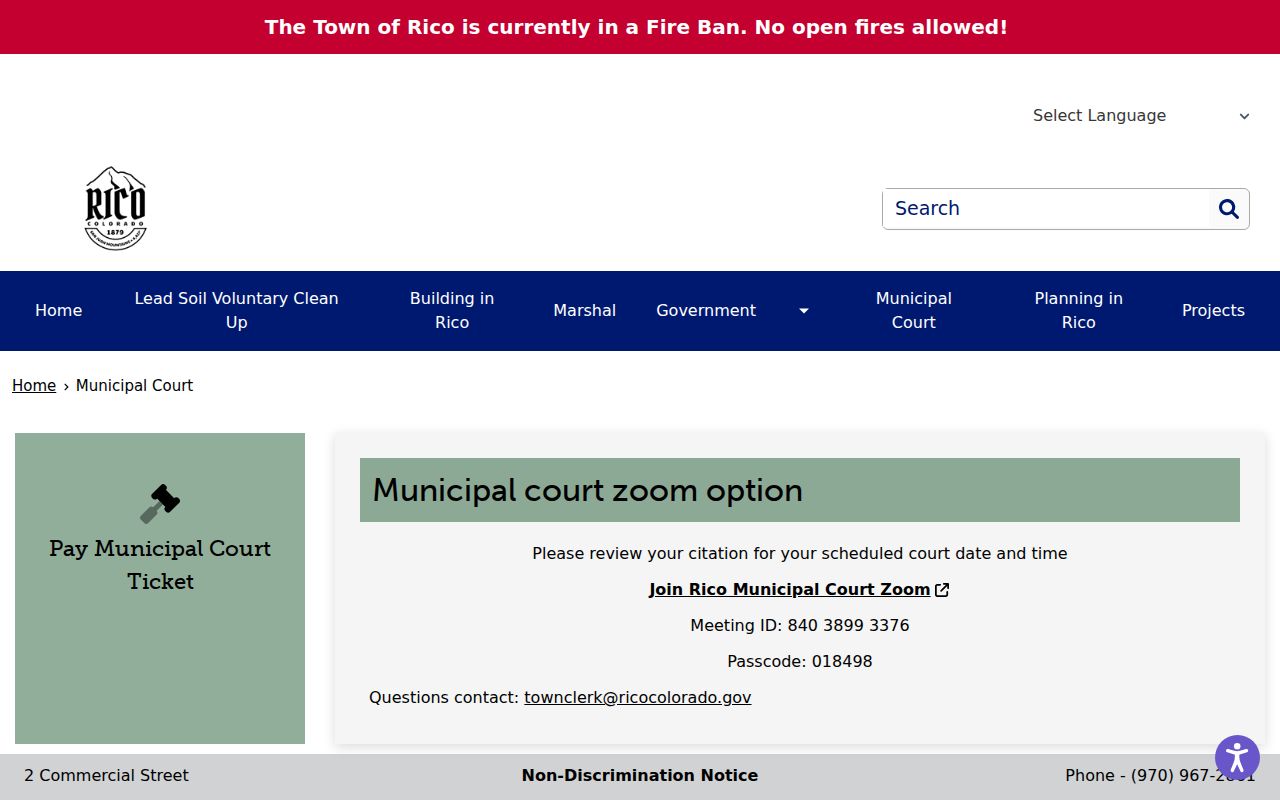 Rico court docket official Municipal Court page