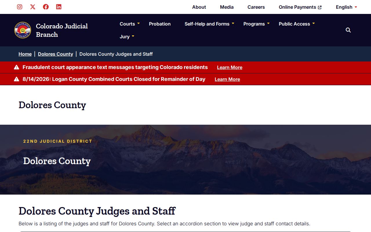 Dolores County judges, clerk, and court staff directory