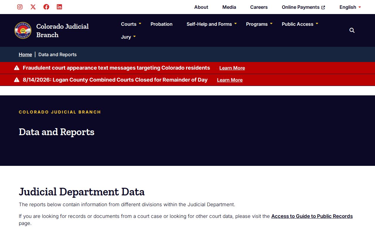 Colorado Judicial data and court reports portal