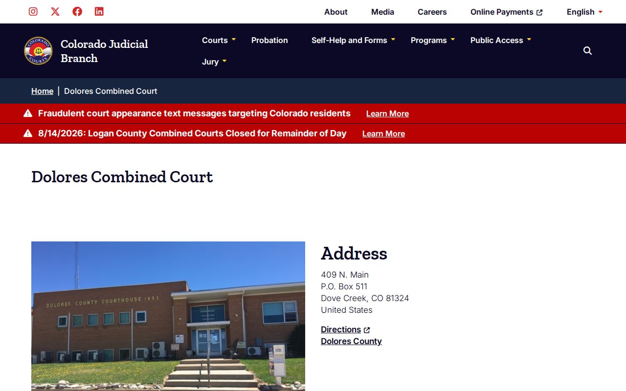 Official Dolores Combined Court location and contact page